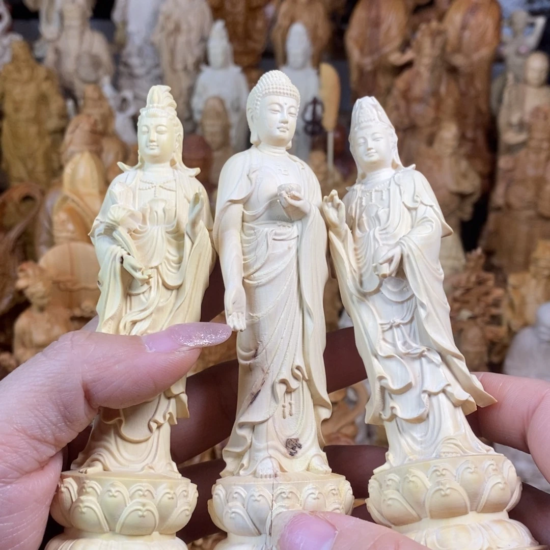 木黄杨微瑕12.5高西方三圣三尊