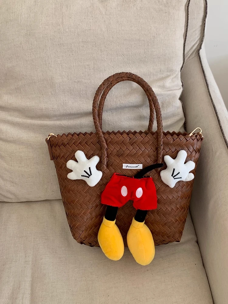 复古手工藤编手提包包女春夏沙滩度假风大容量编织包单肩水桶包