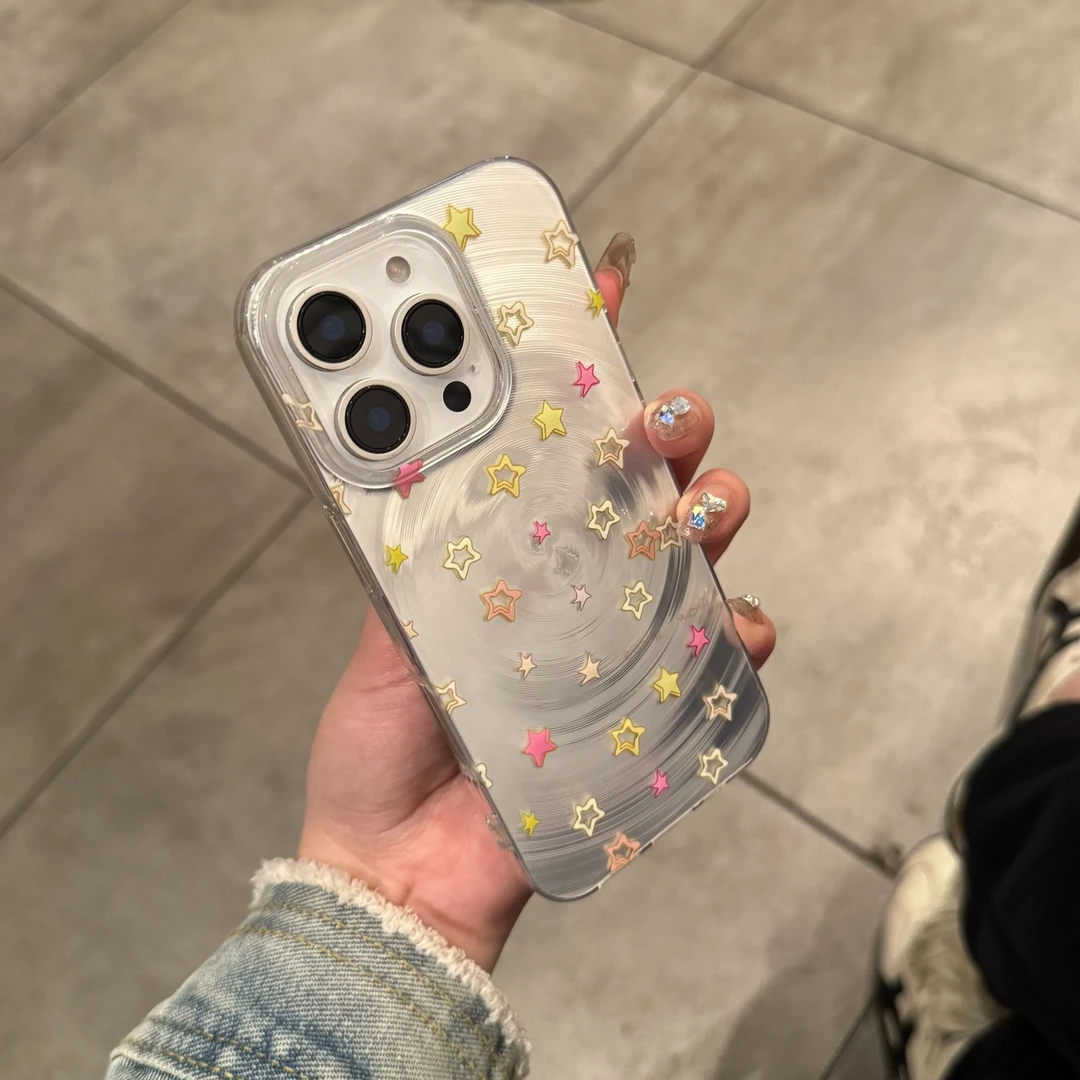 ins旋涡彩色镂空星适用iPhone16Promax手机壳iPhone15新款14P创意