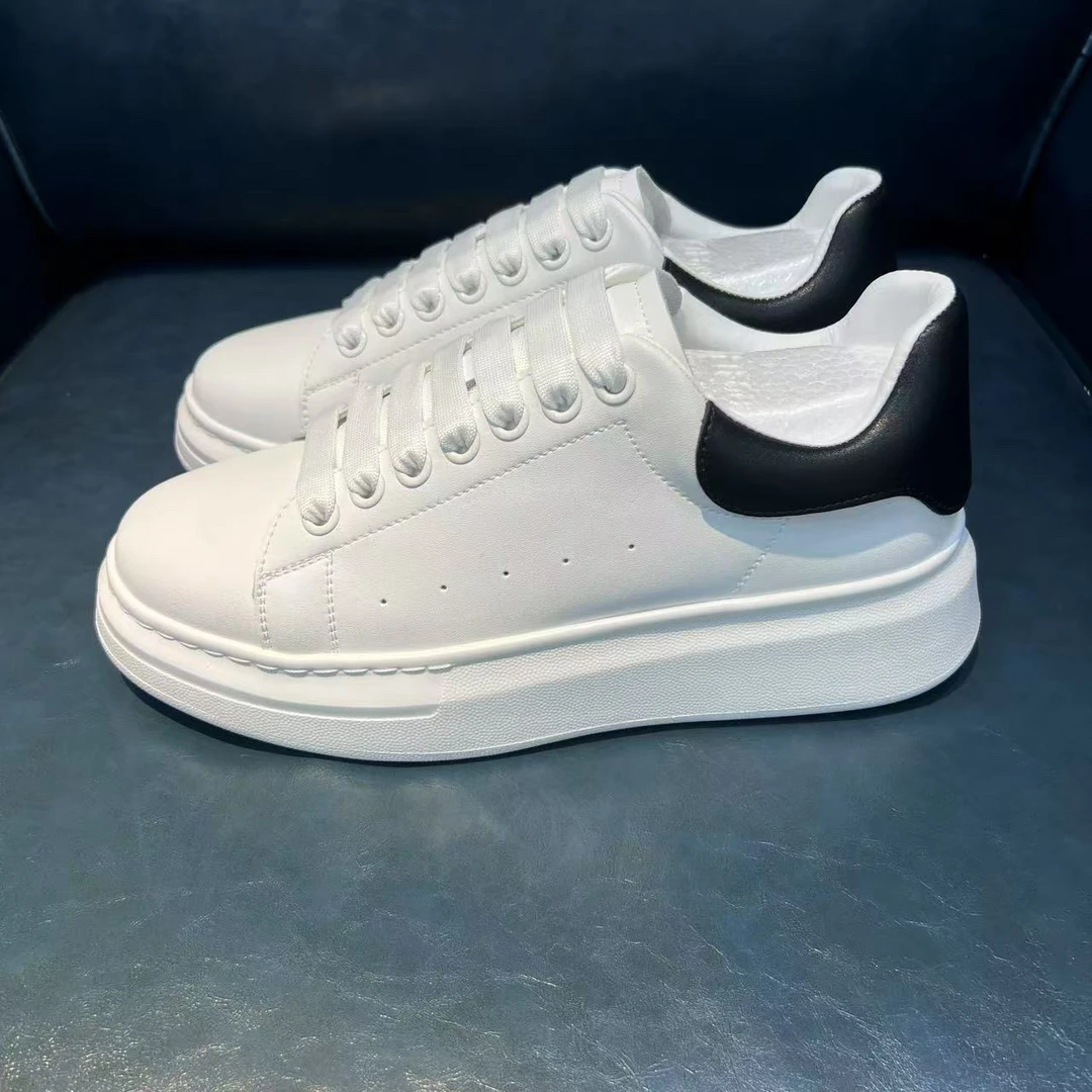 男士时尚纯色春秋百搭休闲板鞋板鞋圆头低帮小白鞋真皮厚底白色