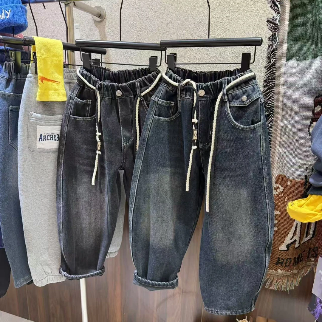 若大王潮酷百搭2025冬季新款时尚百搭童装加绒牛仔裤 5525