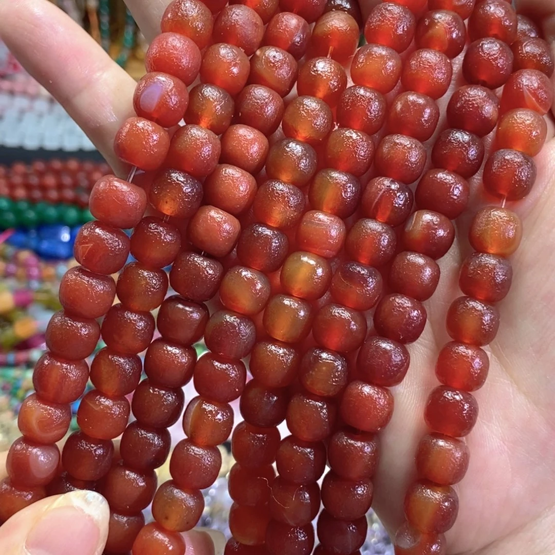 未镶嵌玛瑙/玉髓珠宝半成品老型橘皮玛瑙一条卡10mm