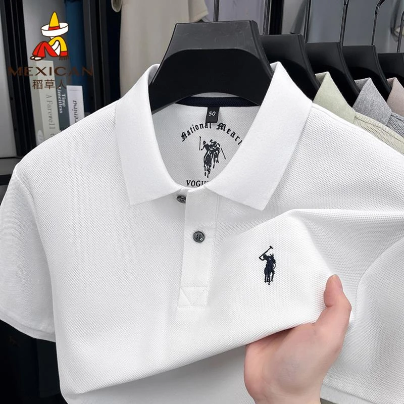 Mexican/稻草人男士夏季刺绣polo衫翻领纯棉上衣商务休闲短袖t恤