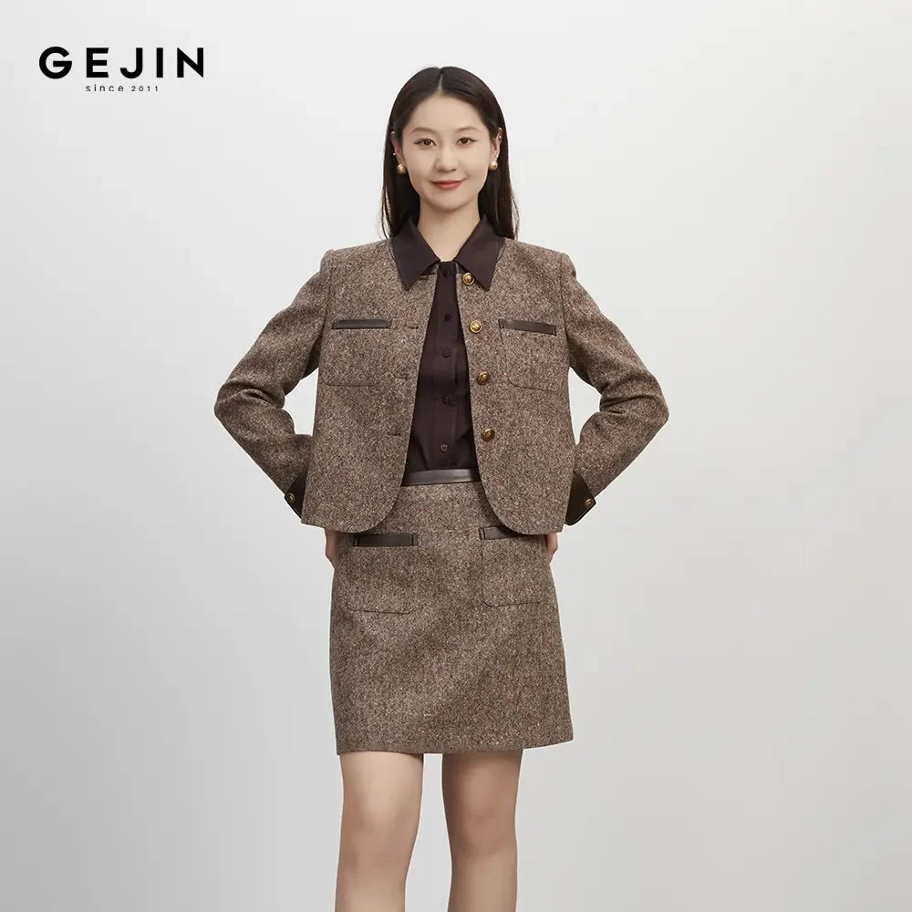 GEJIN/歌锦秋冬新款老钱风知性优雅时尚复古花纱外套3525903541