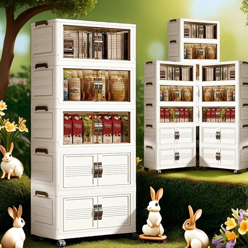 YS50cm【拍四发五】可折叠免安装收纳柜家用客厅杂物零食储物柜