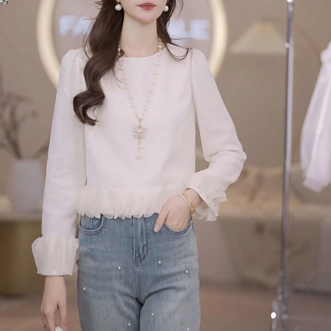 小香风长袖纯色减龄T恤2025秋季新款时尚洋气通勤风设计感上衣女