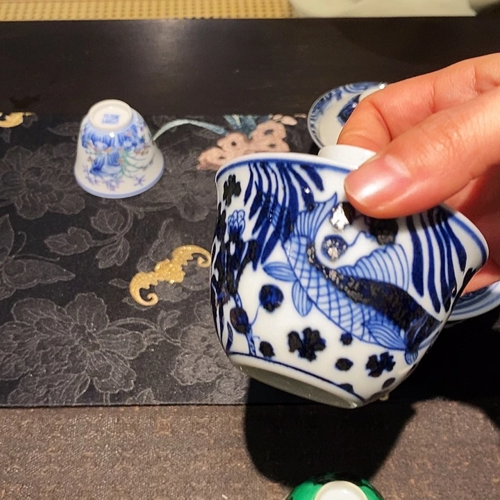 摆件陶鱼藻盖碗100cc