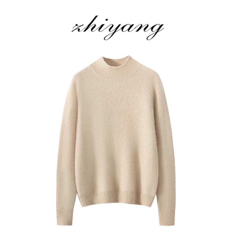 双股加厚100山羊绒衫女半高领插肩袖上衣