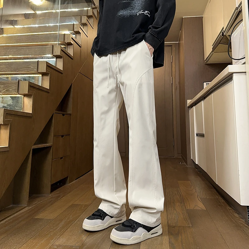 衣品无忧男士春秋美式港风原创宽松百搭斜切微喇软壳休闲长裤夏季