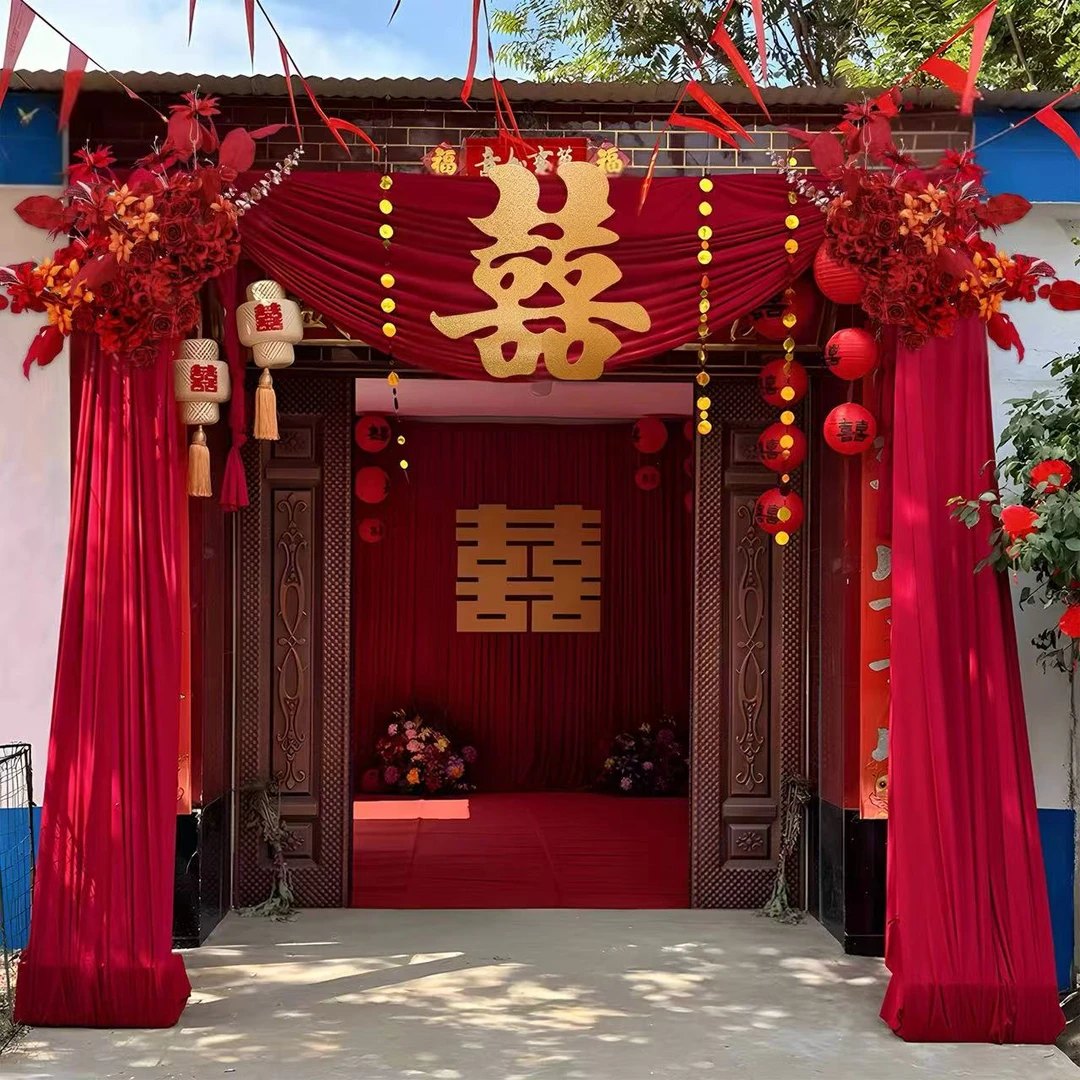 2025农村结婚庭院子婚礼布置自建房大门口婚房布幔布置装饰套装
