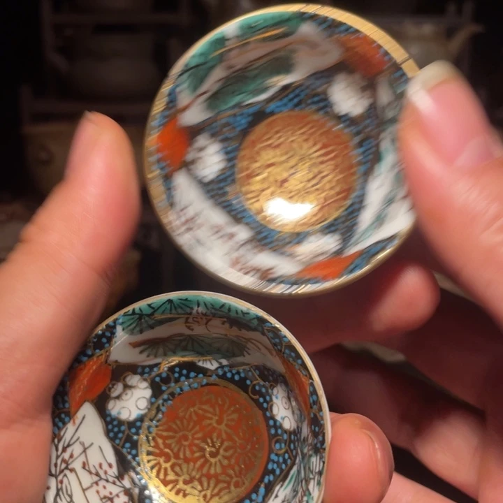 九谷烧杯子一对非常不错