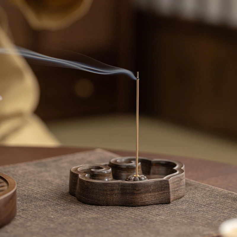 如意香插香托复古胡桃木线香座家用桌面香器茶道盖碗底座茶具