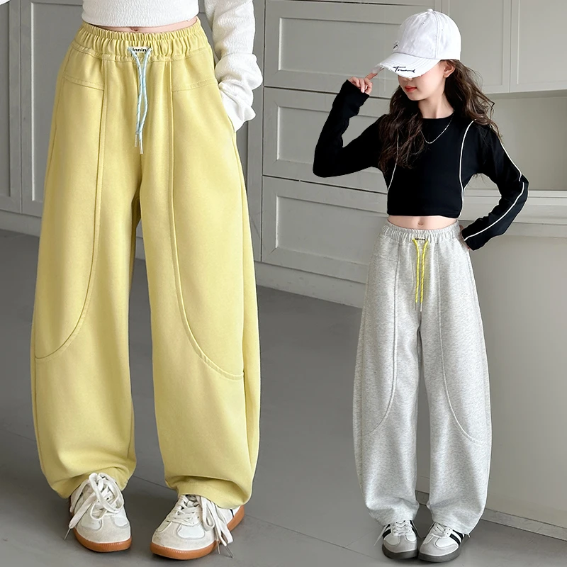 女童裤子休闲裤春秋装2025新款中大童洋气网红直筒裤阔腿裤长裤