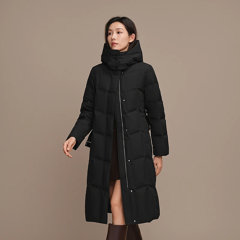 波司登2025新款女经典商务时尚休闲女士加厚保暖连帽过膝羽绒服
