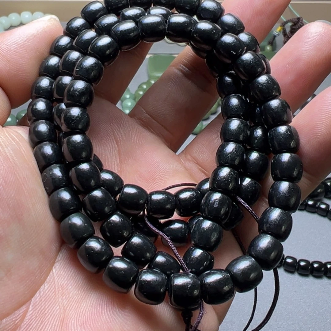 和田玉未镶嵌手链塔黑108卡8二细