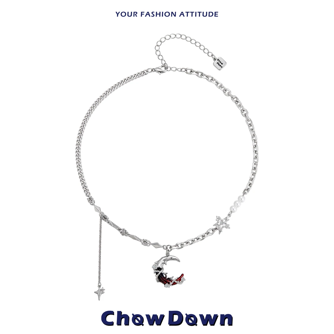铜合金项链 CHOWDOWN红色月牙项链原创设计小众高级ins锁骨链