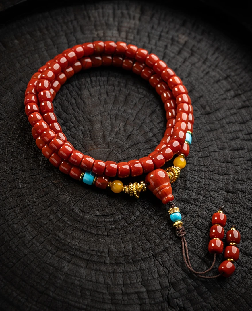 7mm瓦西，锦红，直切，火焰纹，108设计款双蜜蜡，以直播间介绍为准