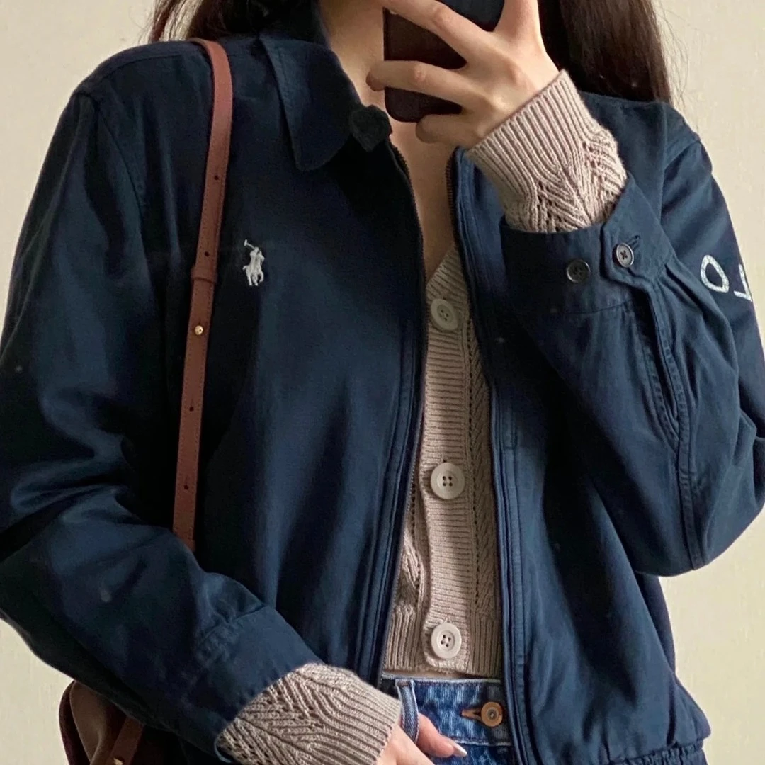 小马标翻领老钱风短款短外套