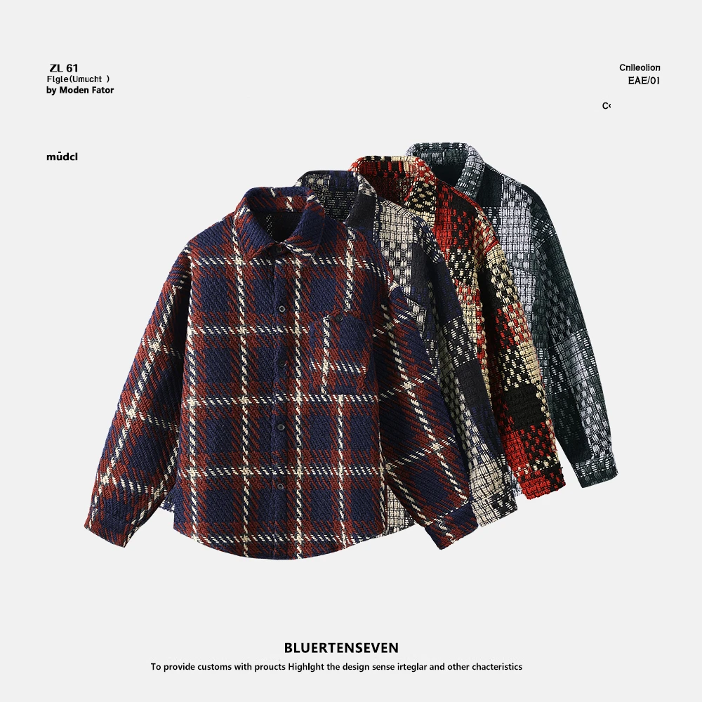 春季时尚复古衬衫格纹休闲上衣