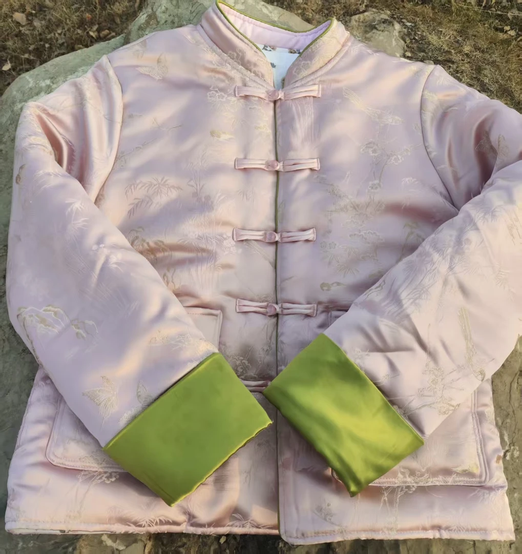 缎面明纹拼接袖新中式棉花棉袄