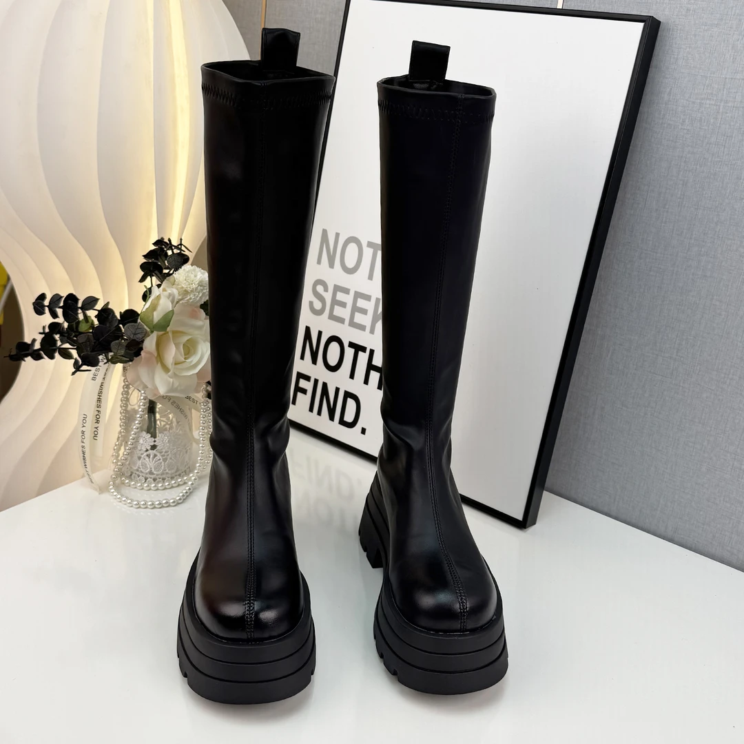 小个子厚底长靴女显瘦增高圆头高筒骑士靴2025秋新款不过膝长筒靴