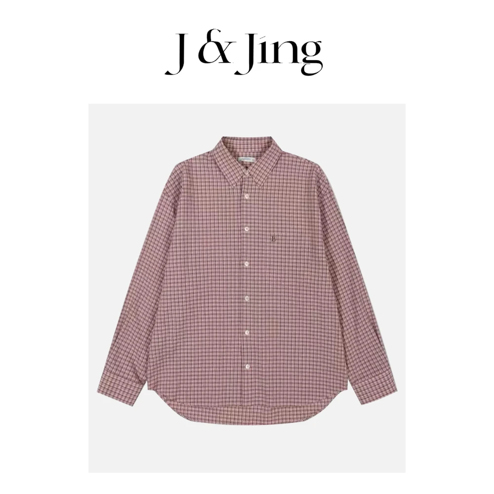 J&Jing-「水盐樱花」-IU同款宽松百搭宽松格子衬衣外套E269