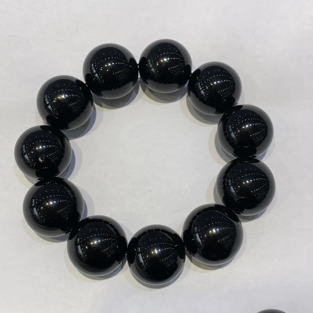 黑玛瑙手串20mm素圈可串珠圆珠手串简约时尚
