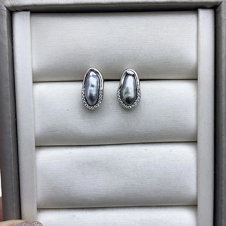 银S925镶嵌海水珍珠耳饰