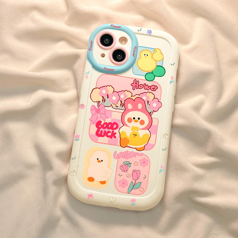 【苹果/华为/荣耀/OPPO/vivo小米】花朵小鸭子磨砂泡芙防摔手机壳