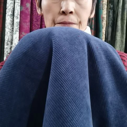 雪尼尔条绒布料兰灰1.1米布头