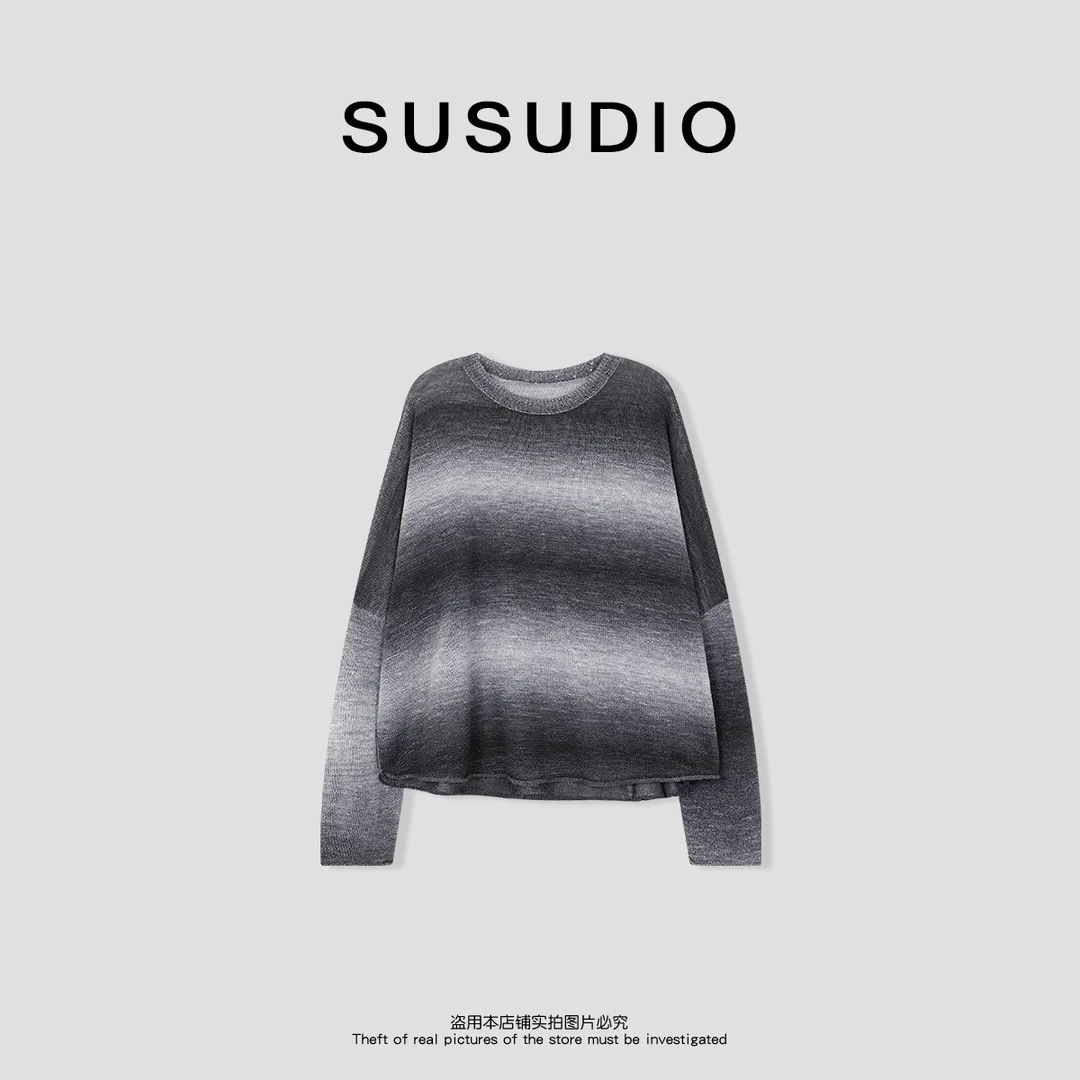 SUSUDIO 新款百搭拼色条纹圆领针织衫50022