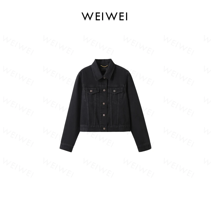 V时尚百搭牛仔外套纯色方领女GDNZ110