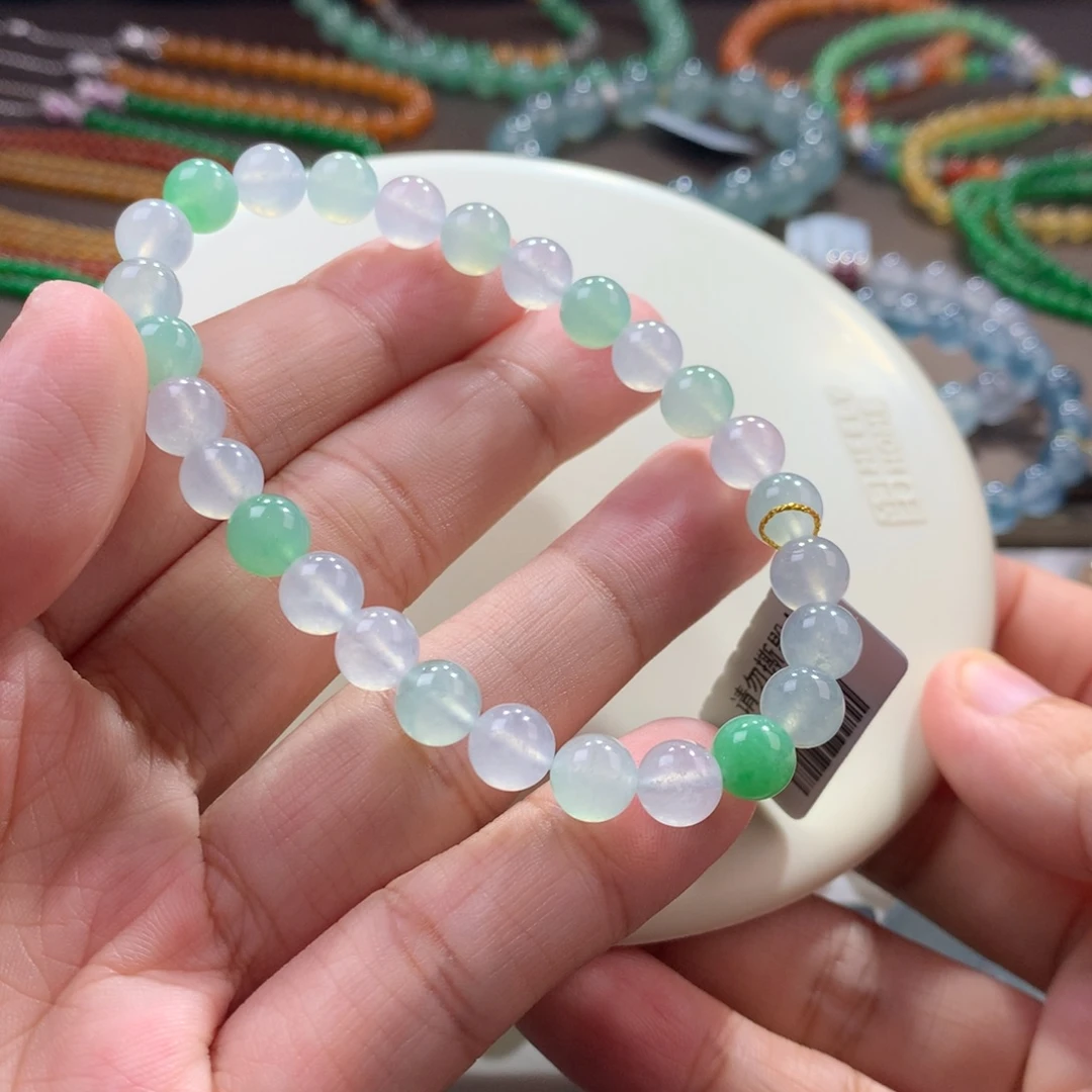 翡翠未镶嵌手链大漏！闭眼拍！卡7冰幻彩小清新多宝单圈