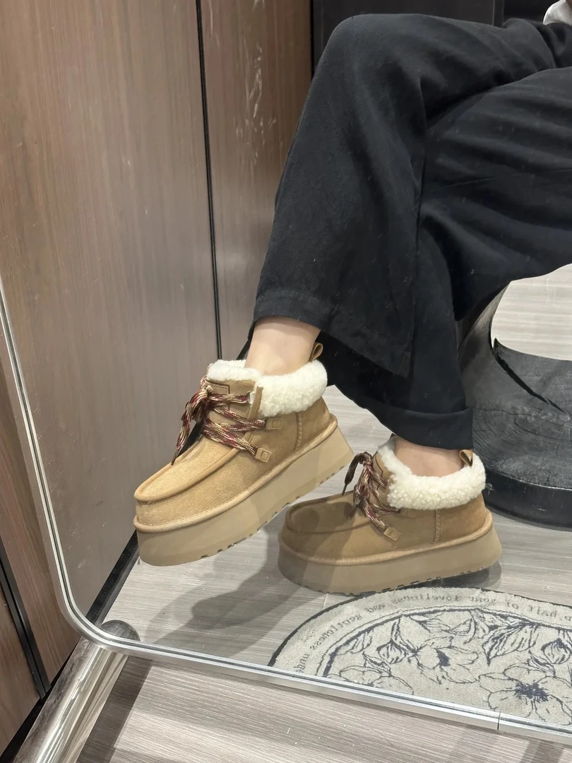 桑坡雪地靴芙卡拉真牛真皮女靴系带正版新款