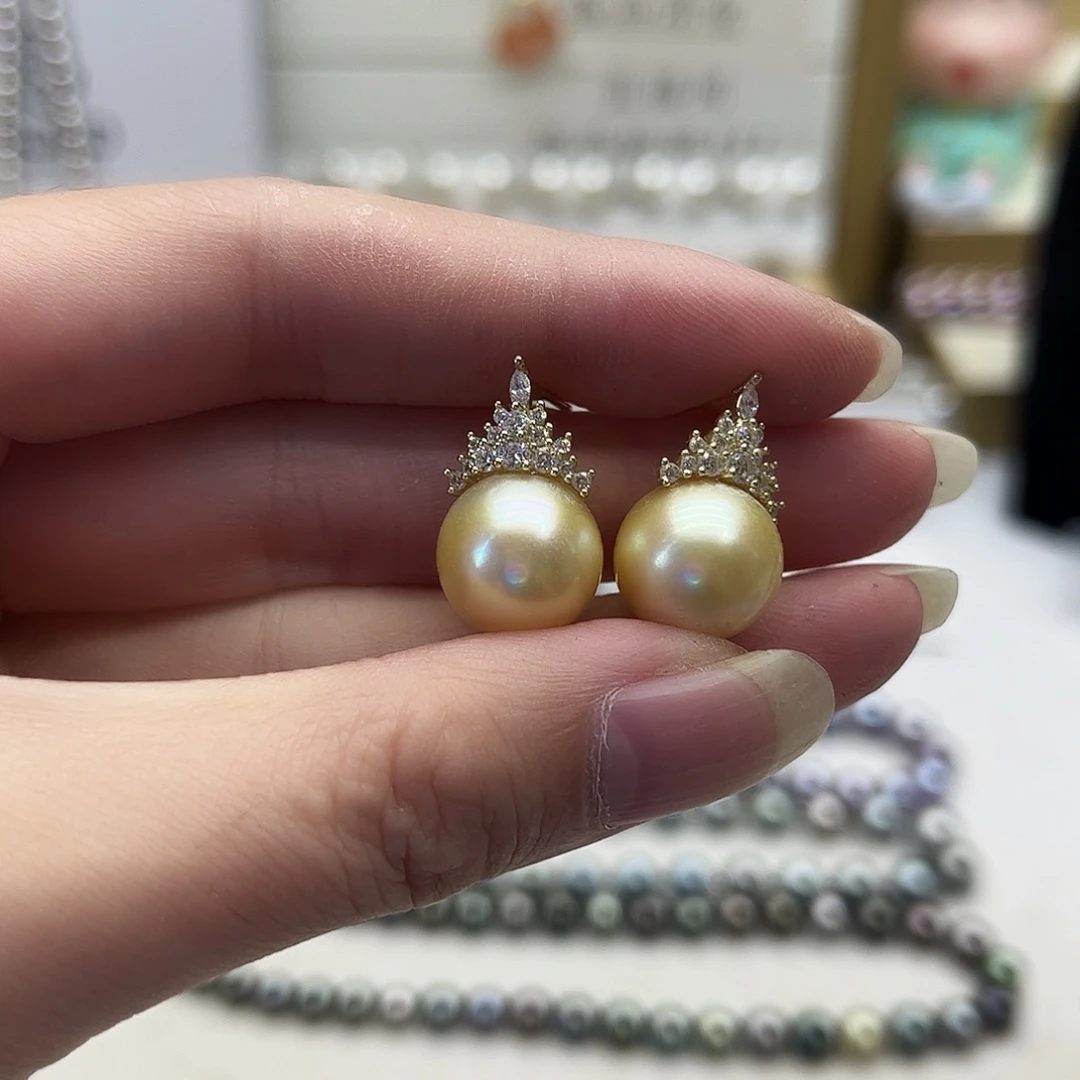 银S925镶嵌耳饰海水珍珠