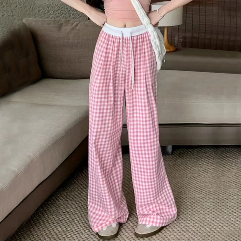 2025年新款孕妇装孕妇裤夏季新款宽松显瘦时尚格子孕妇阔腿裤