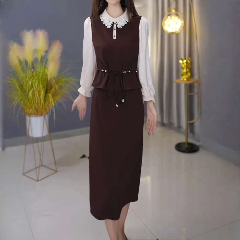 轻奢系带收腰气质高档套装2025秋季新款显瘦高贵优雅半身裙两件套