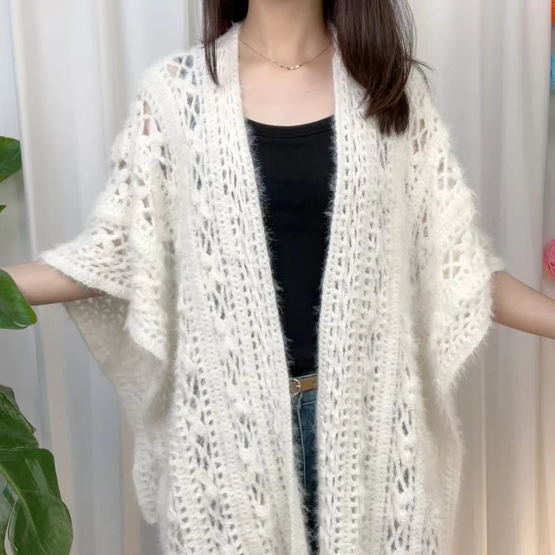 【造物即视】山雾 雪绒花影 披肩  羊毛混纺线披肩外套 手工DIY编织