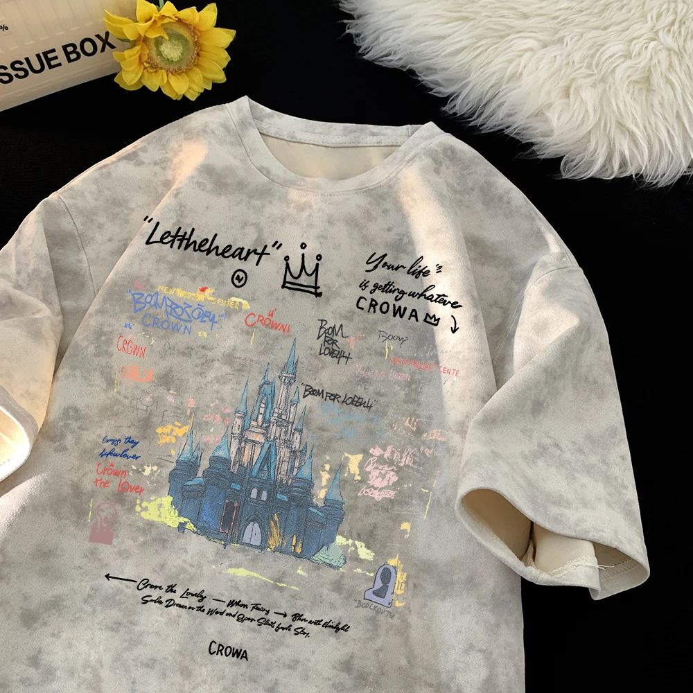 美式脏脏麂皮绒t恤短袖男款夏季百搭宽松抗皱潮流时尚美式短袖