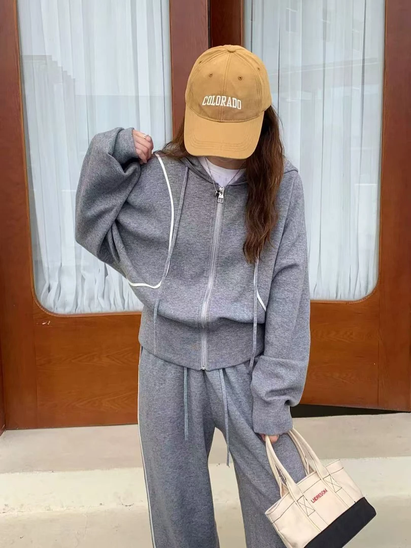 QM-30080针织连帽时尚休闲外套 宽松抽绳连帽衫