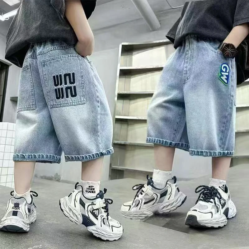 儿童装男童牛仔短裤夏季2025新款中大童夏天宽松裤子男孩七分中裤