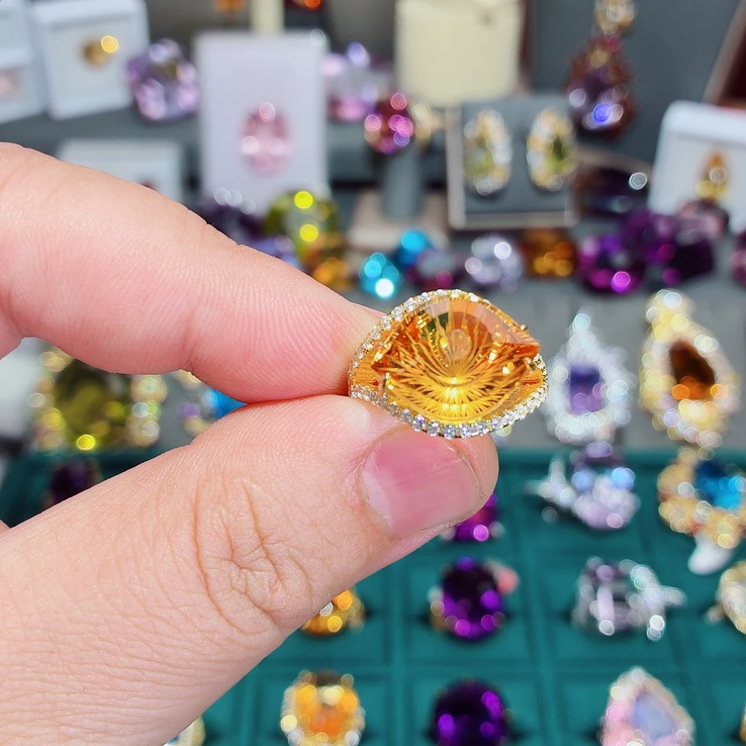 戒指银S925镶嵌黄晶戒指