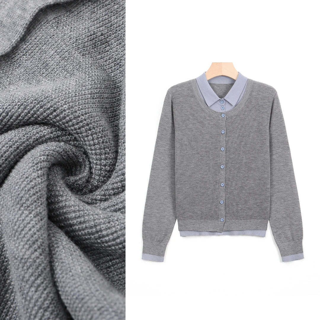 2025秋季新款撞色翻领假两件针织衫羊毛衫女打底衫女