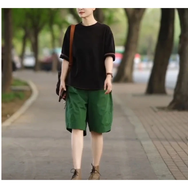 2025年夏季新款松弛感黑T阔腿裤两件套潮流时尚气质炸街套装女