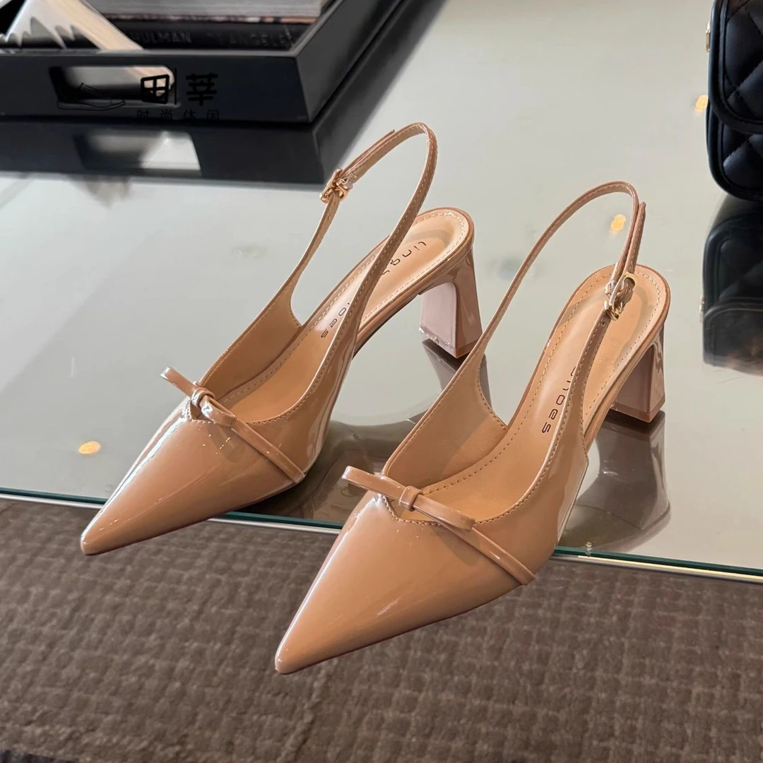 新款性感粗跟单鞋女2025夏季蝴蝶结凉鞋时尚罗马风增高防滑包头鞋