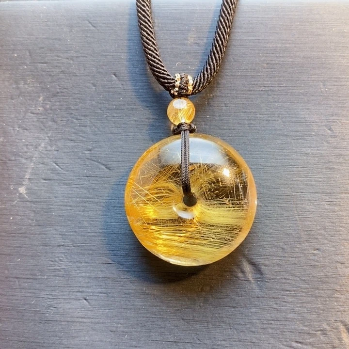 颈饰未镶嵌发晶天然金发晶顺发晶平安扣吊坠