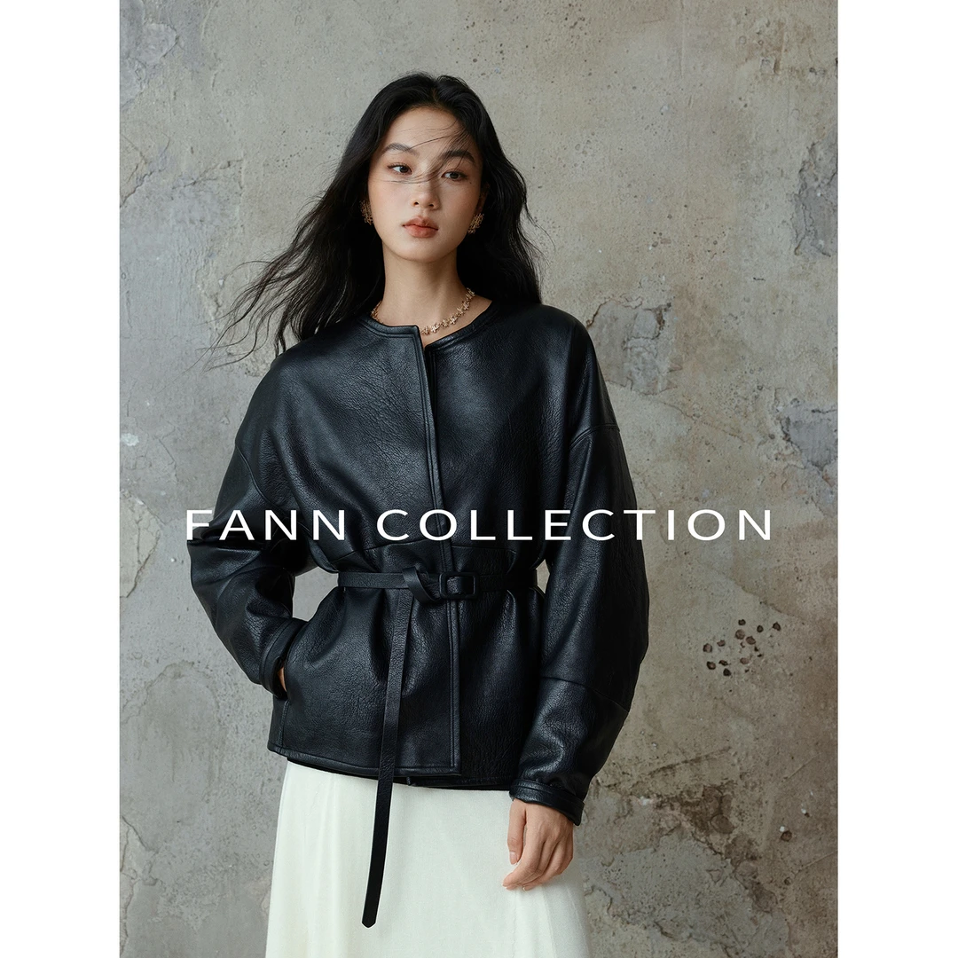饭饭FANN COLLECTION 轻风叙 100PU皮肌理感皮衣外套夹克FANND071