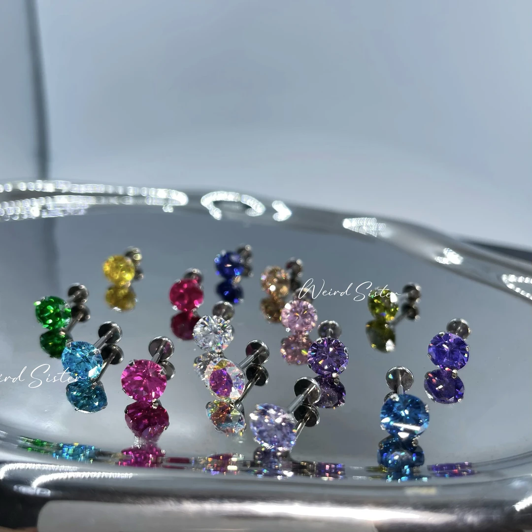 钛合金锆石耳饰 超闪插针款f136医用钛合金耳钉5A锆石养耳耳骨钉