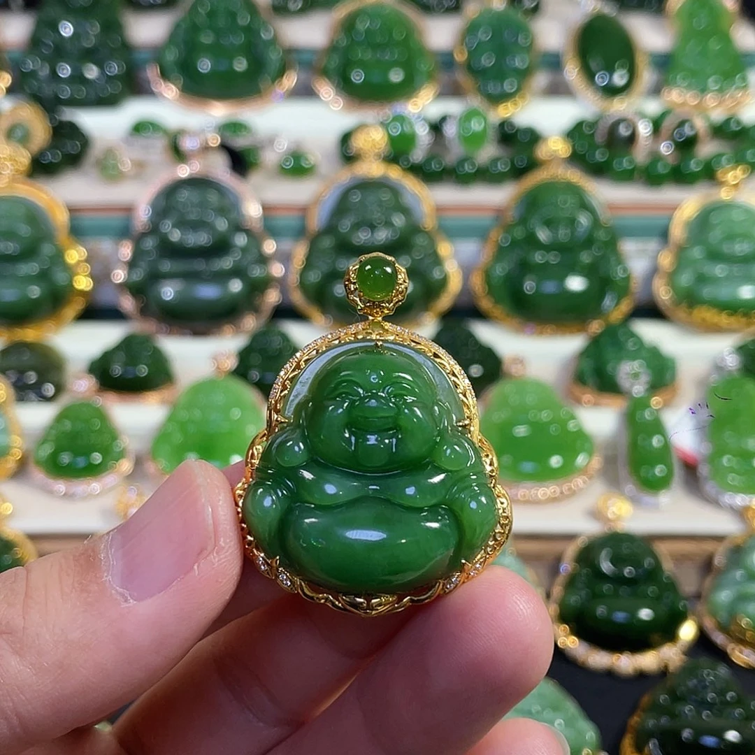 和田玉（碧玉）18K金镶嵌颈饰30mm