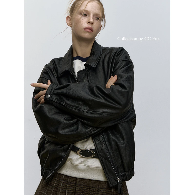 CC皮草 “赛恩皮衣”英国进口泡皮真皮衣夹克绵羊皮老钱风外套E651